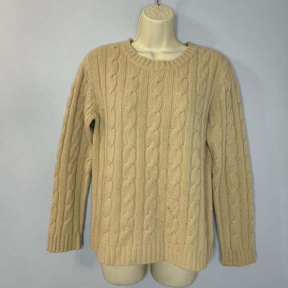 Sutton Studio Cable Knit Sweater Crew Neck Wool Nylon Cream Tan  M - Picture 2 of 10